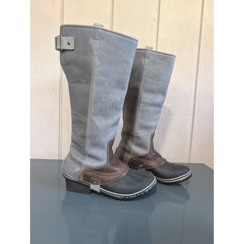 Sorel Slimpack Tall Equestrian Riding Boot Grey Leather Waterproof Duck